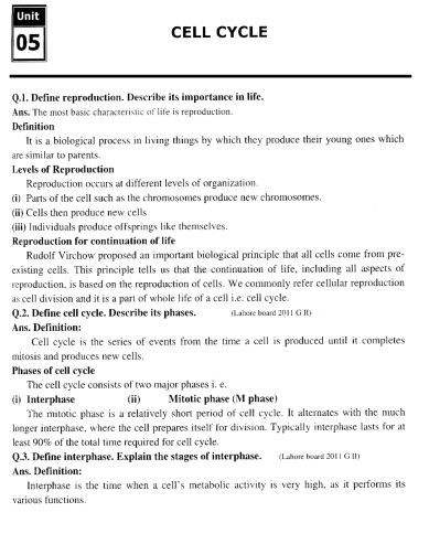 9th Class Biology (EM) Chap 5 (Cell Cycle) Notes PDF