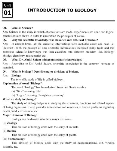 9th Class Biology (EM) Chapter 1 Complete Notes PDF