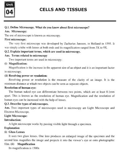 9th Class Biology (EM) Chap 4 Notes Complete PDF