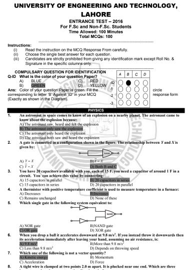 ECAT Past Paper 2016 PDF by UET